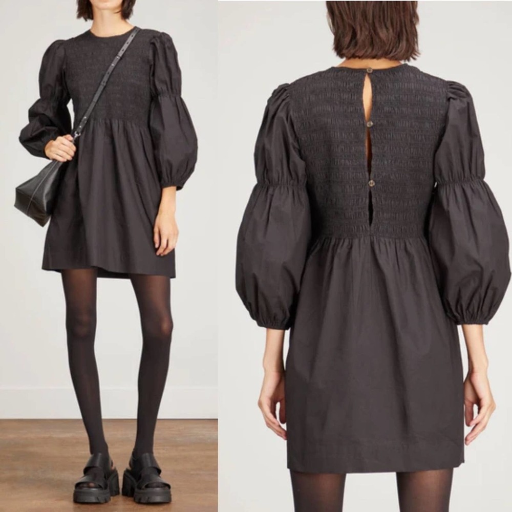 Ganni Black A-Line Puff Sleeve Mini Dress - Picture 11 of 14
